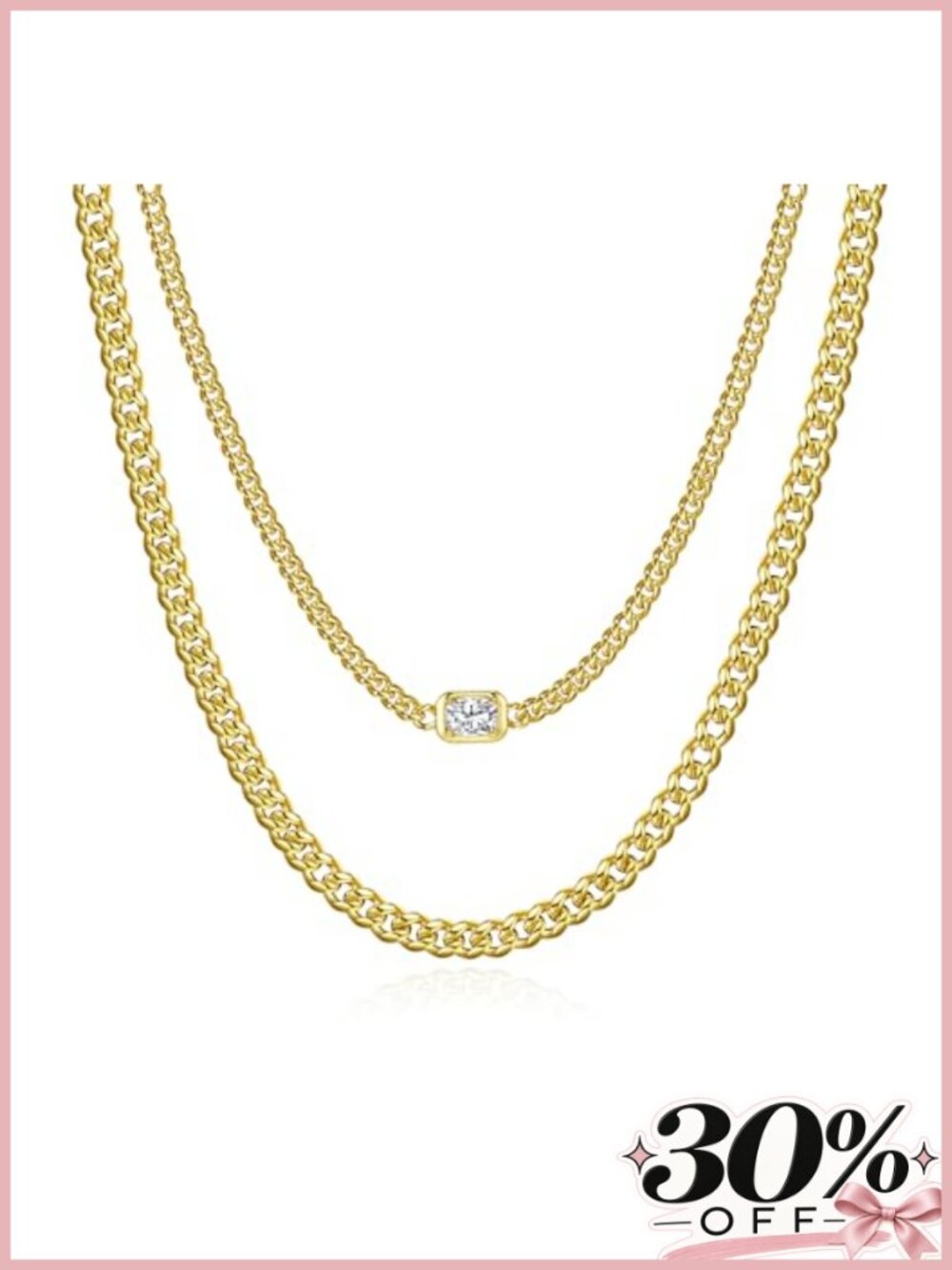 Layered Cuban Link Necklace 14K Gold Plated Stainless Steel Adjustable Choker